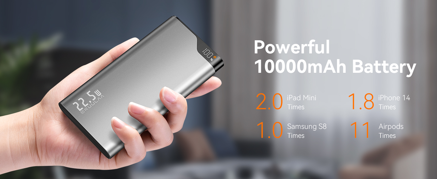Power Bank Kuulaa 10000mAh 22.5W з USB-C: зарядний акумулятор для iPhone, Samsung, iPad, Huawei