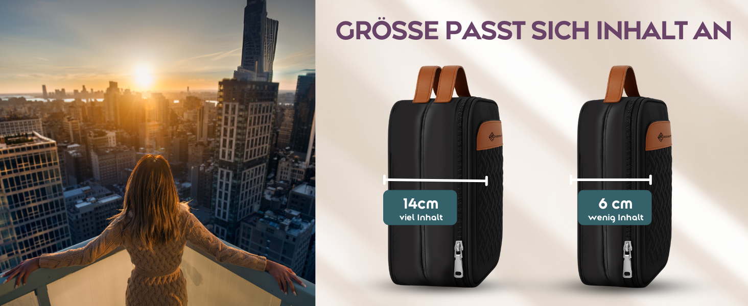 Жіноча туалетна косметичка Kulturtasche Damen Groß 3-в-1 з підвішуванням, 4 відділення, відділення для прикрас та косметичка – практична дорожня косметичка для подорожей та організації, чорна