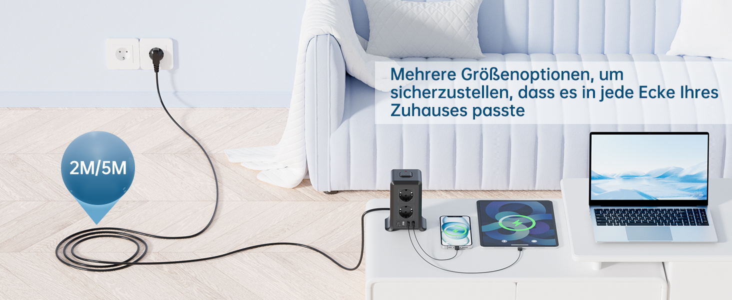 Багаторозкладна мережева панель Sameriver 8-fach з вимикачем, 4 USB, захист від перенапруги, 2м кабель, чорний