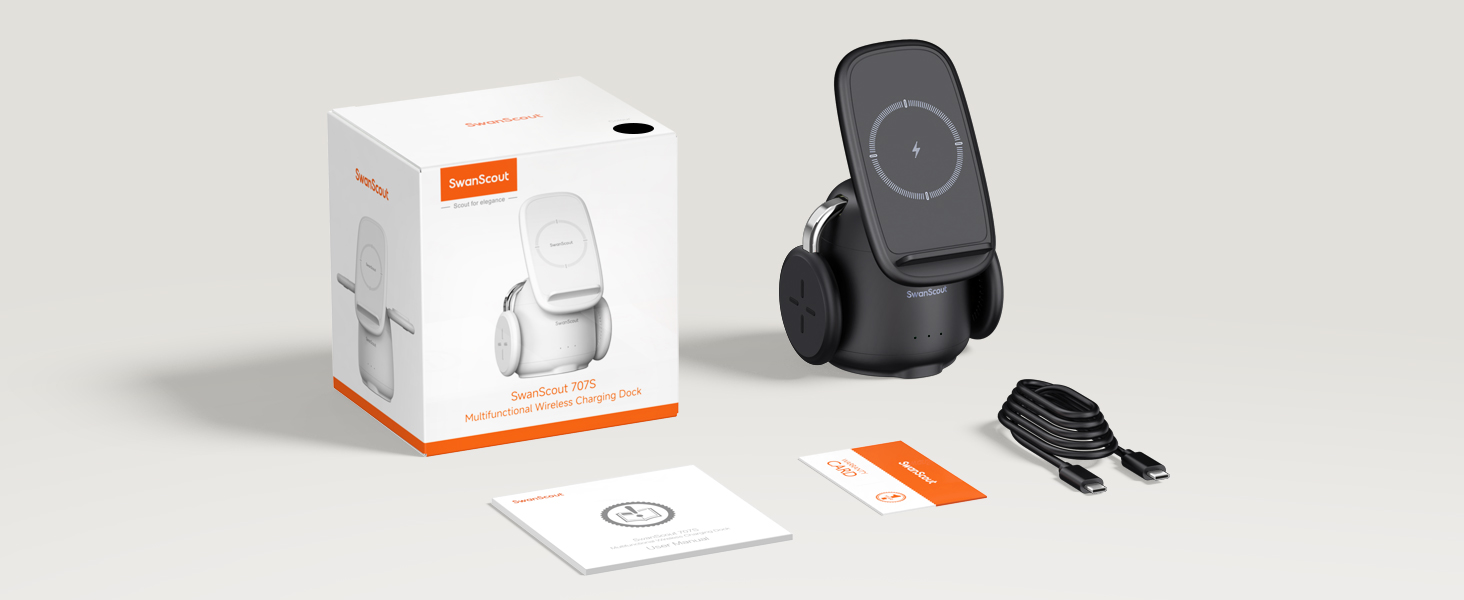 Бездротова зарядка SwanScout 3-в-1 для Samsung S25 Ultra, S24, S23, Z Flip 7, Z Fold 7, Galaxy Watch 8/Ultra/7/6/5/Buds, білий (чорний)