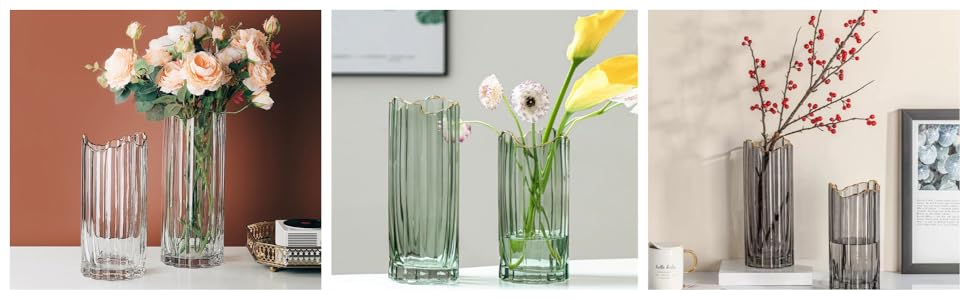 Висока скляна ваза для квітів, велика ваза-циліндр для декору столу (сіра, 12x12x30 см)