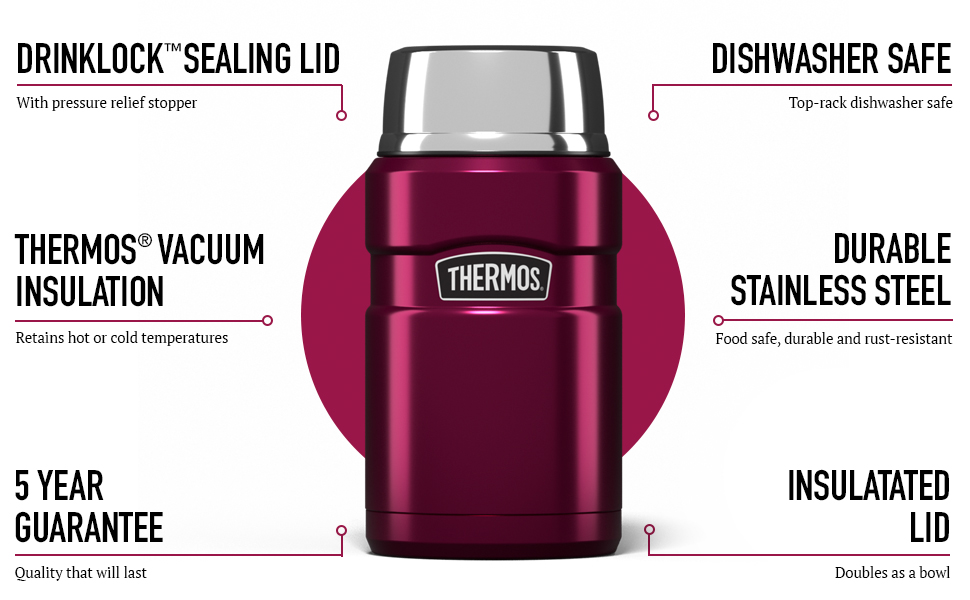 Термос з нержавіючої сталі, малинового кольору, 710 мл, Thermos