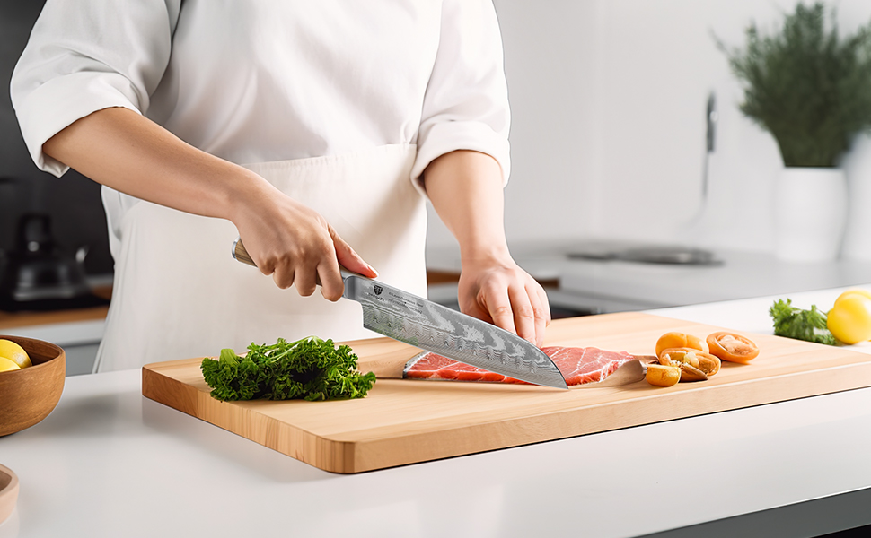 BRODARK Кухонний ніж для приготування їжі Дамаск, японський, VG10 сталевий клинок, професійний, ручка з оливкового дерева, нержавіюча сталь, 7 дюймів