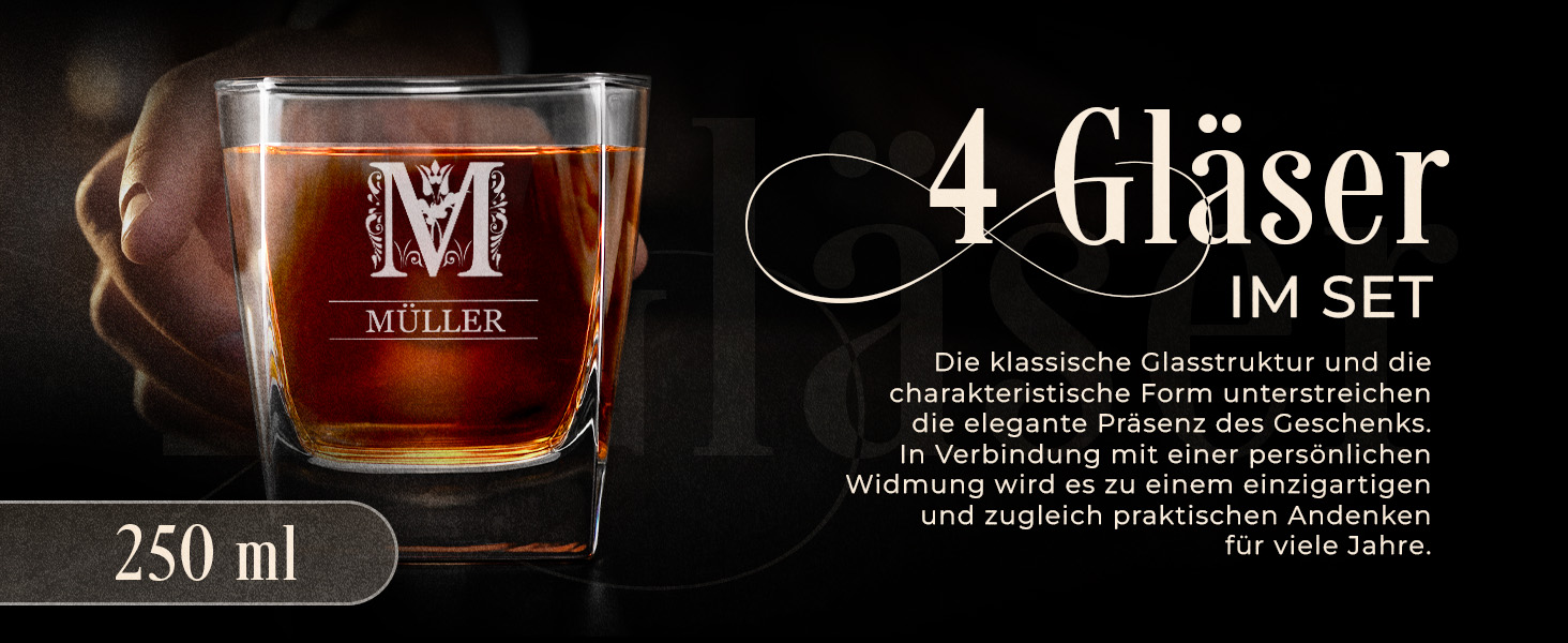 Maverton Whiskey Decanter + 2/4/6 Whiskey Glasses Set with Engraving - 700ml Decanter - Birthday Gift for Women - Monogram