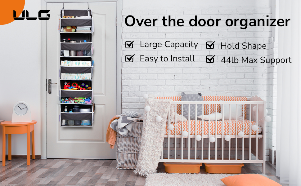 Органайзер для дверей ULG з 5 великими кишенями та 10 сітчастими кишенями, 20 кг, для спальні, ванної, кухні (темно-сірий)