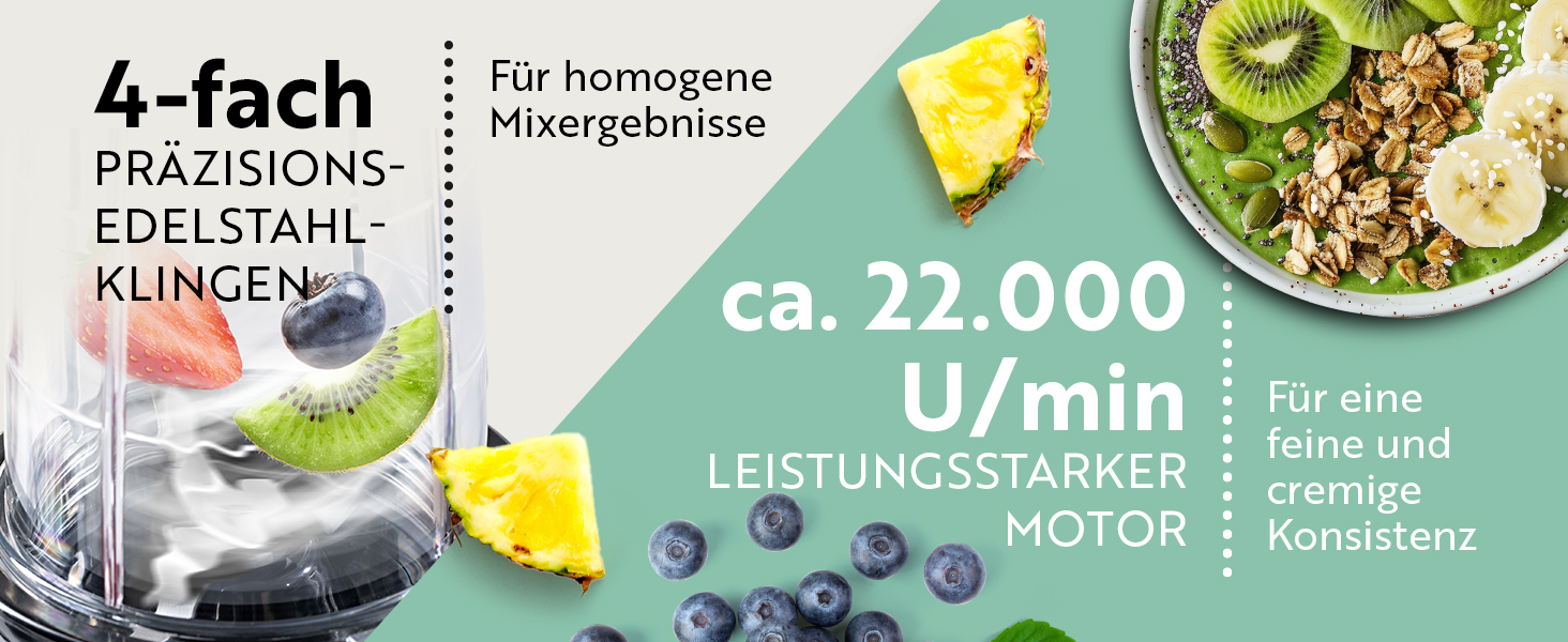 Блендер GOURMETmaxx Mr. Magic Mixer 4-в-1, міксер для смузі, подрібнювач, 8 функцій, з чашею та кришкою, для шейків, смузі, коктейлів