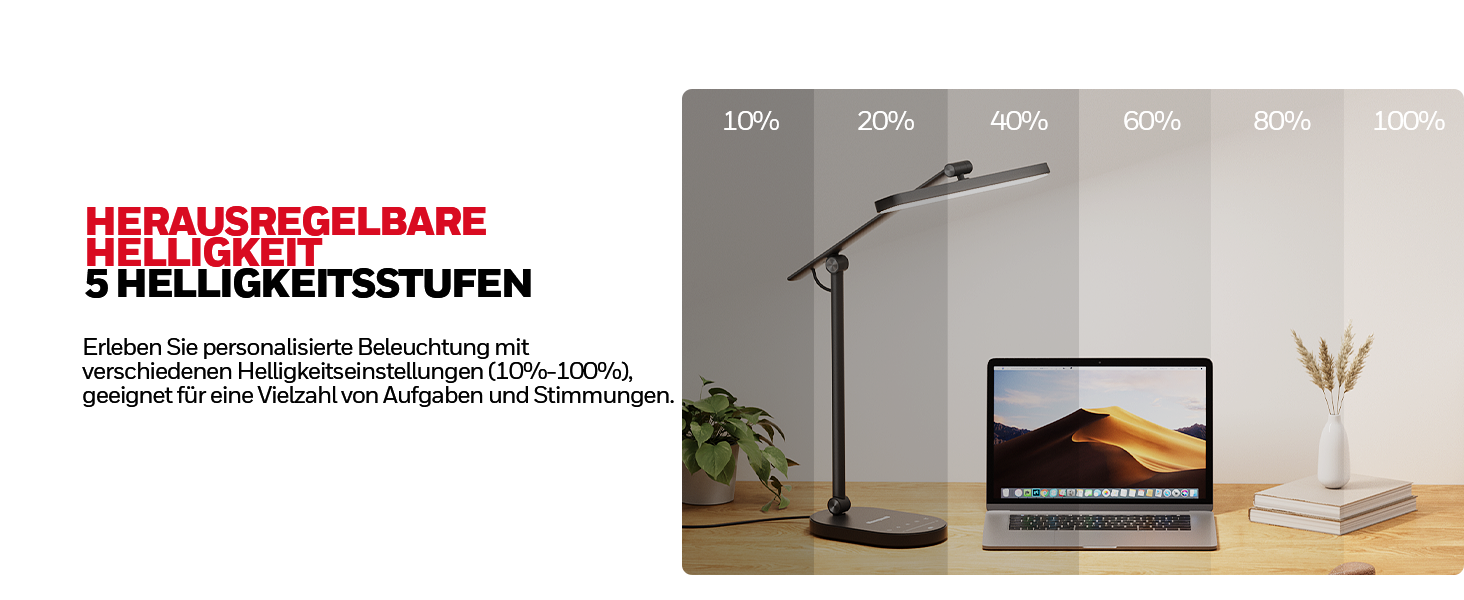 Настільна LED лампа Honeywell H4 Sunturalux - Офісна лампа з диммером, 3 режими кольору, 5 рівнів яскравості, таймер, сенсорне управління, сірий (чорний)