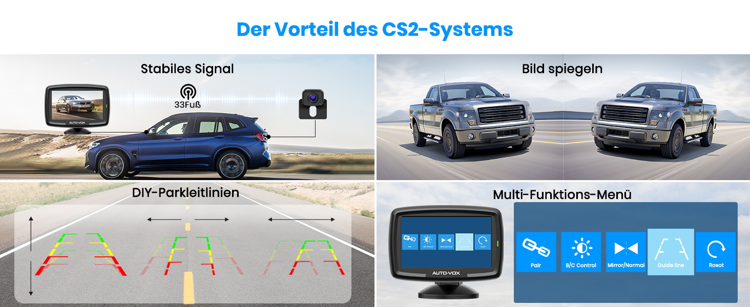 AUTO-VOX Цифрова бездротова камера заднього виду CS2 з 4,3'' LCD монітором, IP68, нічне бачення, внутрішня антена, легке встановлення