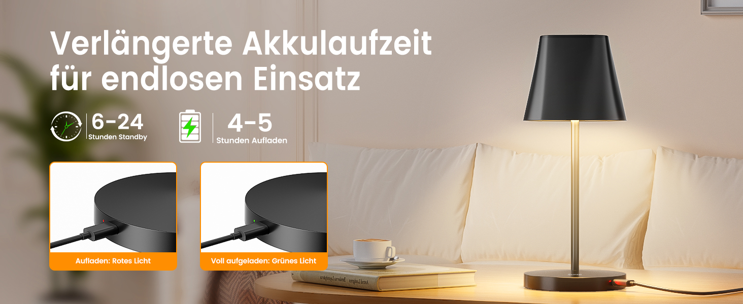 LED настільна лампа Quntis бездротова, торцева, з регулюванням яскравості, акумуляторна, USB, 3000K-5000K, IP44, для дому та вулиці, чорна (2, 3 колірні температури + RGB)