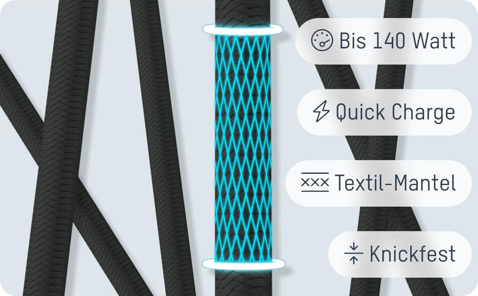 Кабель Ansmann USB-C для швидкої зарядки смартфонів, планшетів, ноутбуків (до 140W), 60 см