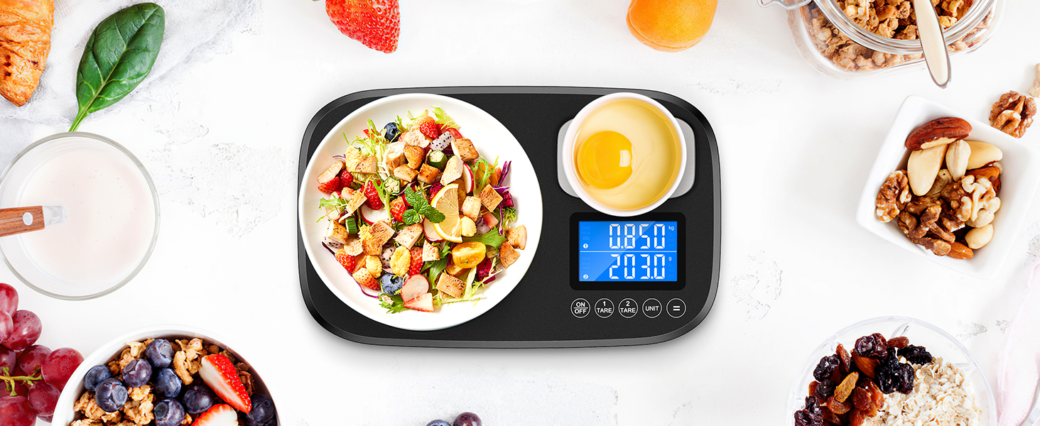 Цифрові кухонні ваги Brifit з подвійною платформою, точність 1г (до 10кг) та 0.1г (до 1кг), 7 одиниць вимірювання, функція тари, для випікання та кухні