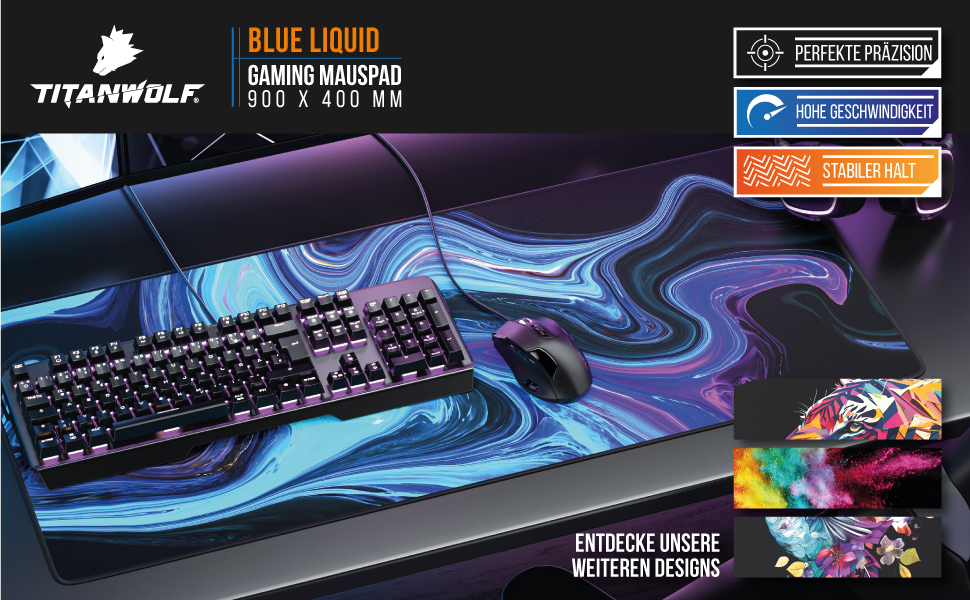 Кімочок для миші CSL Titanwolf XXL 900x400mm - синій, покращена точність та швидкість