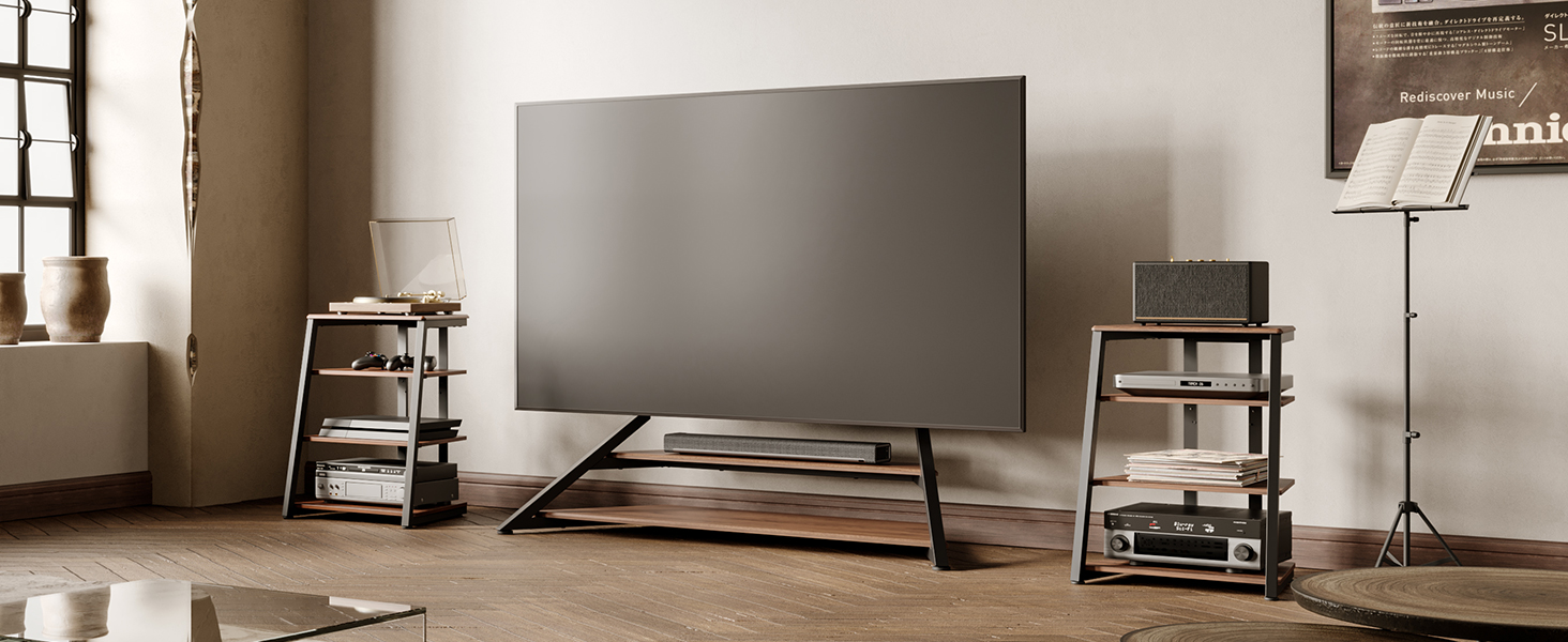 HiFi тумба FITUEYES для вінілу та аудіотехніки з полицями, 61x52x78 см - коричнева