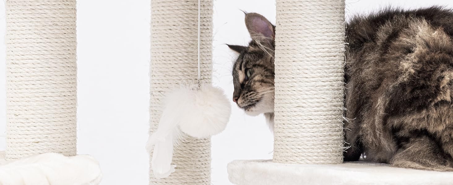 Котячий комплекс Petrebels Cleopatra, 134 см, з лежаком та котячою печерою, діаметр стовпів 9 см, бежевий/кремовий