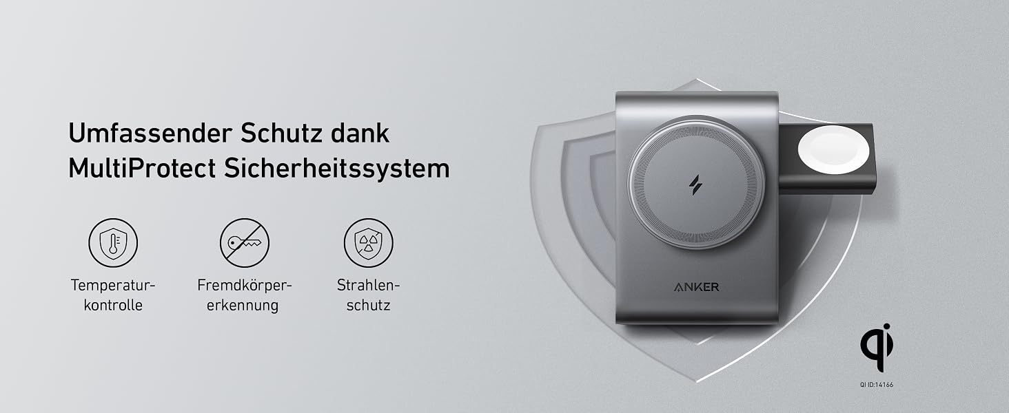 Anker MagGo MagSafe Зарядний пристрій 3-в-1: Швидка зарядка 15 Вт, MFi сертифікація для iPhone 17/16/15, Apple Watch S8/7/6, AirPods 3/Pro (з USB-C адаптером 30 Вт)