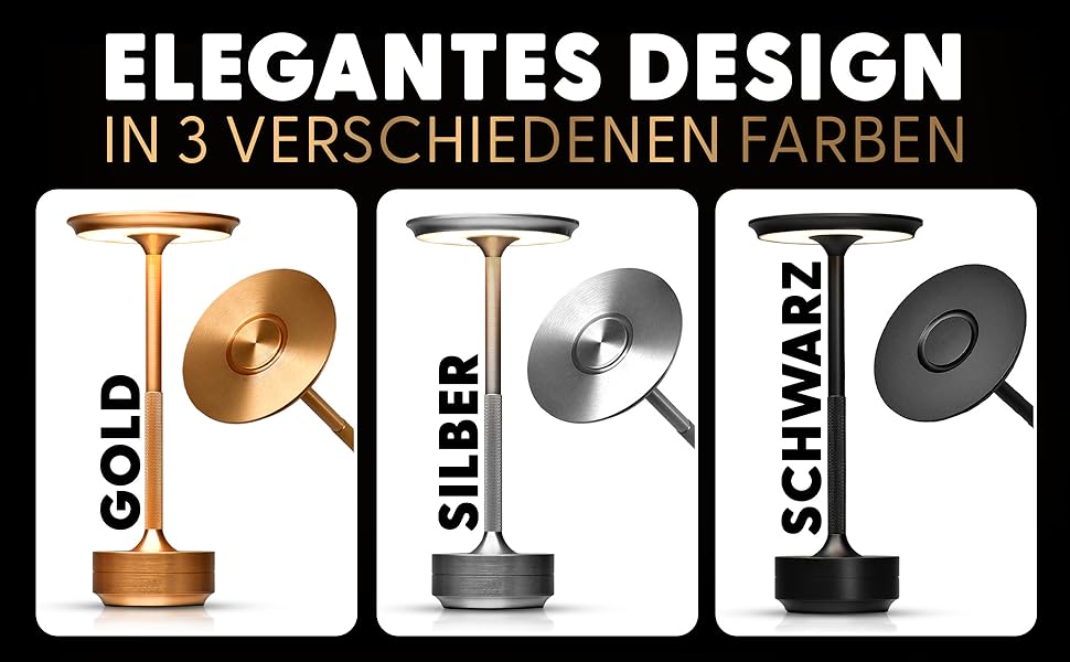 Настільна світлодіодна лампа ELYSIA з акумулятором, диммер, бездротова, сенсорна, IP54 (внутрішнє/зовнішнє), тепле світло (2200K-2700K-3200K), USB-C, алюміній, золота