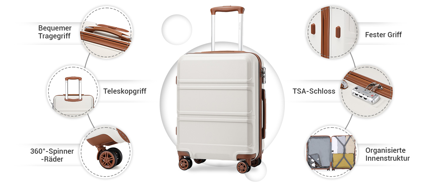 Чемодан-валіза KONO з ABS+PC: легкий, з TSA-замком та 4 колесами, 65 см, кремовий