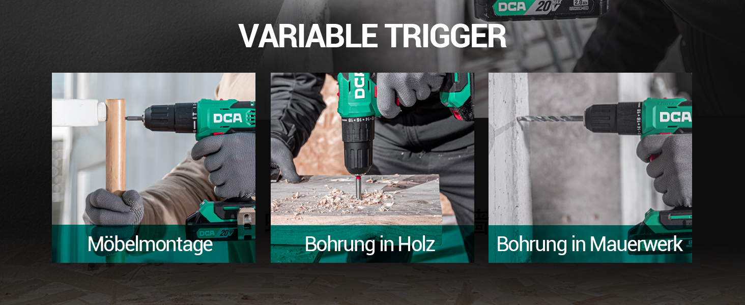 Акумуляторний ударний дриль-шуруповерт DCA 20V, 40 Нм, 13 мм, 22500 уд./хв, 18+1+1, комплект з 14 біт для бетону, металу, дерева