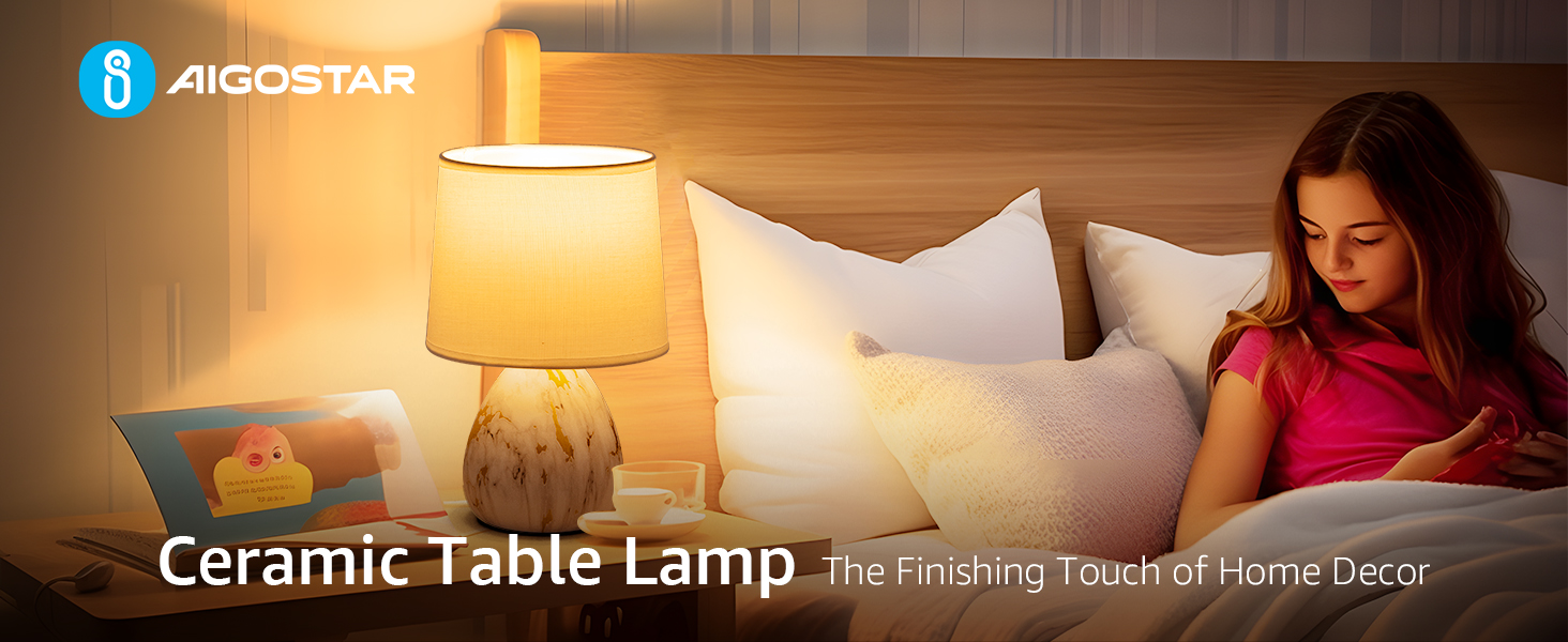 Настільна лампа Aigostar з кераміки, вінтажна модель з тканинним абажуром, патрон E14, макс. 40W, сучасна лампа для нічного столика, нічник для спальні, вітальні, офісу (без лампочки) - H235mm (білий золотий - H25.5cm)