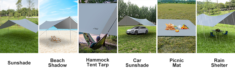 Тент для кемпінгу WADEO, 4x3 м, водонепроникний, з кілочками та стяжками, для пікніків та відпочинку на природі - Хакі (3,6м x 4,8м, Сірий)