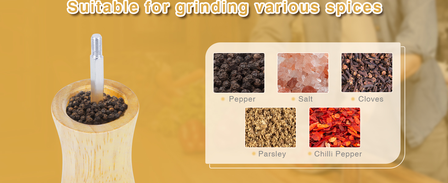 Дерев'яні соляні та перечні млини, 20 см, регульована ступінь помелу, ручні, з дуба, для кухні - набір 2 шт.