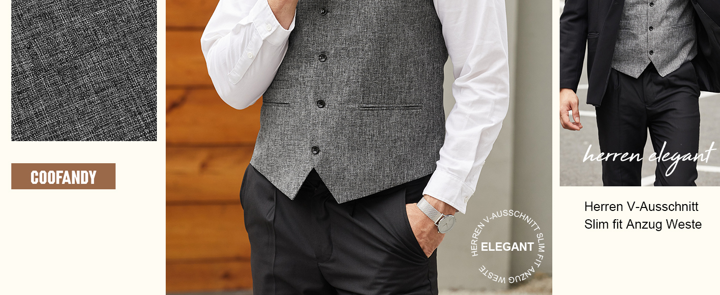 Жилет чоловічий COOFANDY, коричневий, для вечірок, ділових зустрічей та святкування, модель V-подібного вирізу