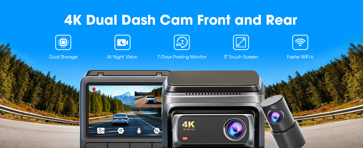 Відеореєстратор DDPAI Z60 4K+1080P, 64GB SD + 32GB eMMC, GPS, 4G LTE, WiFi 6, Нічна зйомка, Паркування 24/7