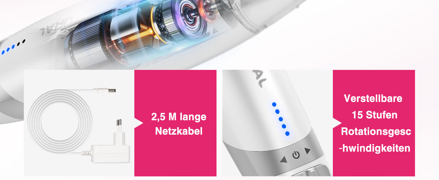 Набір для манікюру та педикюру Beautural, електричний фрезер для нігтів з LED-підсвічуванням, 10 насадок, для догляду за руками та ногами