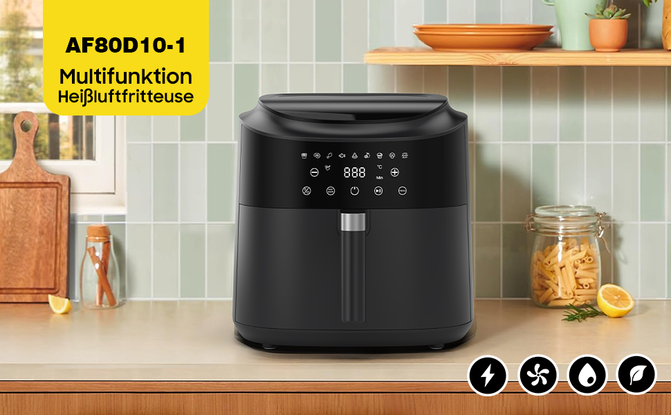 Аерофритюрниця XXL 9л Heißluftfritteuse 2350W з 9 програмами, LED дисплеєм, підтриманням тепла, металевим внутрішнім простором для сімейних страв