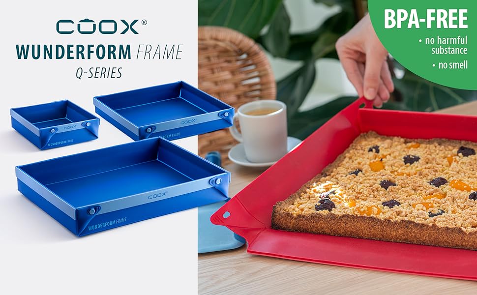 coox WUNDERFORM Frame MQ in Blue: The first foldable silicone cake pan for limitless baking creations - perfect for cakes, bread, and casseroles