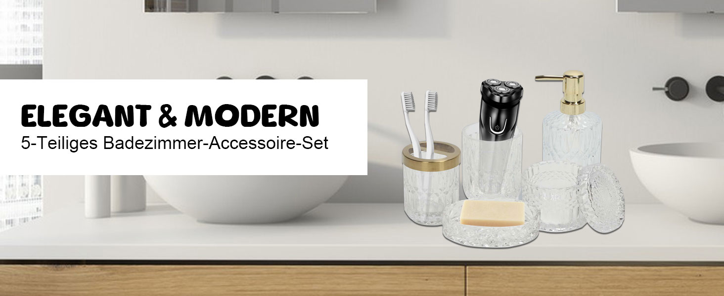 Набір аксесуарів для ванної кімнати Qivine 5 шт., блакитний: стакан для зубної пасти, дозатор мила, контейнер для ватних паличок. Сучасний набір скляних аксесуарів для ванної кімнати