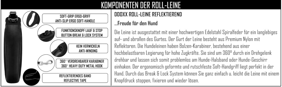 Рулетка для собак DDOXX - міцна, світловідбиваюча, рожева, до 20 кг, 5 м