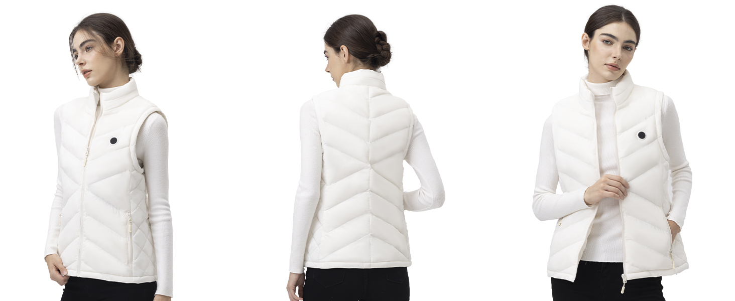 Електрична гріюча жилетка для жінок з акумулятором, легка, з USB-підключенням та кишенями, тепла, Slim Fit, для риболовлі, активного відпочинку, полювання, білого кольору, розмір M