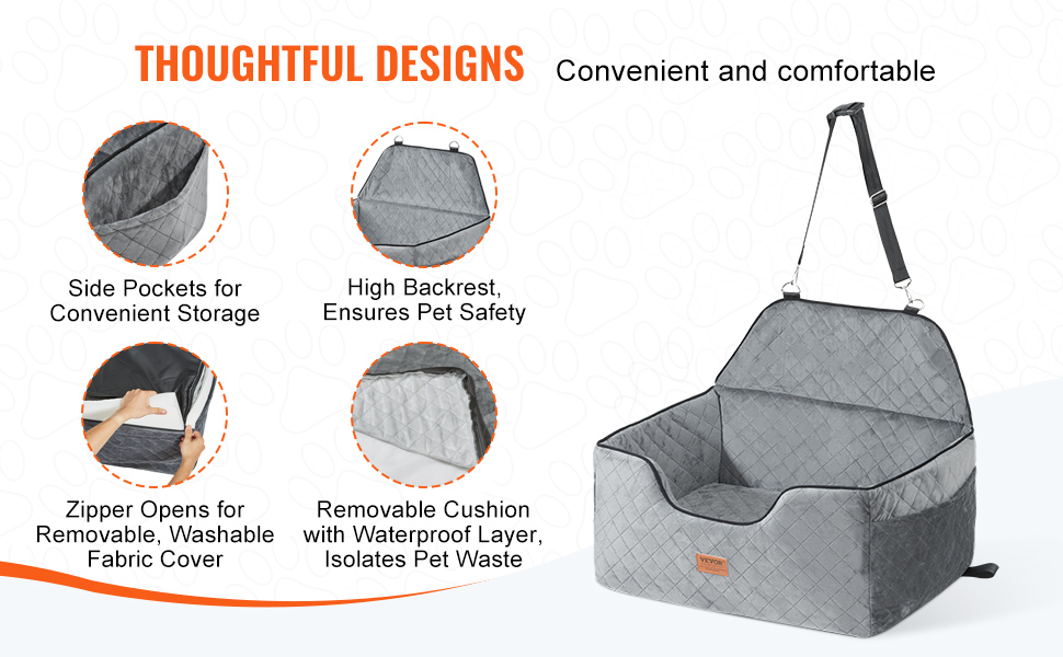 Автокрісло для собак VEVOR, підвищення для собак у машину з кишеню для зберігання, автокрісло для домашніх тварин з прикріпленою страхувальною лінією, губчаста подушка, автоліжко для собак середніх та великих порід до 25 кг (Сірий, Large)