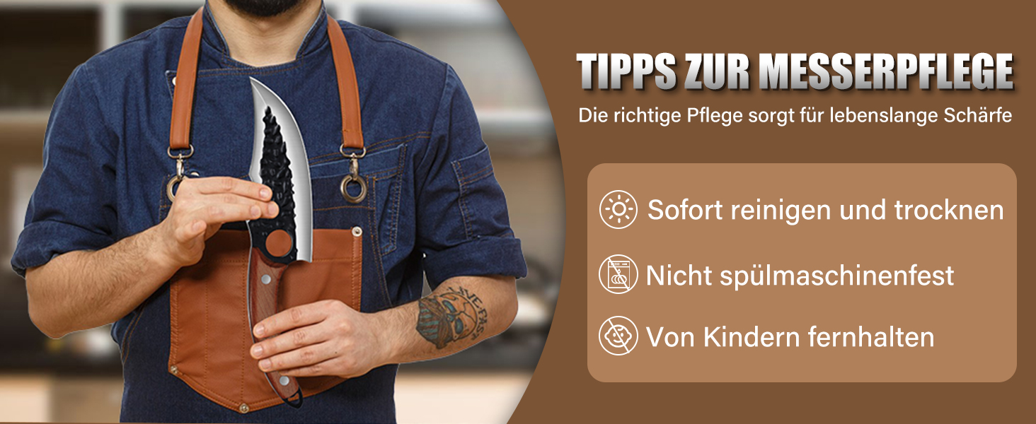 Набір кухонних ножів DRAGON RIOT 3 шт. – ручна ковка, сербський кухонний ніж, ніж для видобування Вікінга, ніж-сікач. Професійний набір для м'яса, BBQ. Подарунок для чоловіків, світло-коричневий.