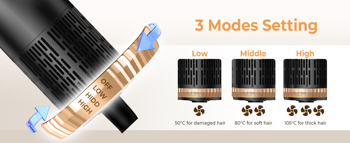 Фен-щітка 5-в-1 Airstyler Pro 1000W з регулюванням напрямку повітря, іонізація, для створення об'єму, локонів та укладки волосся (сірий)