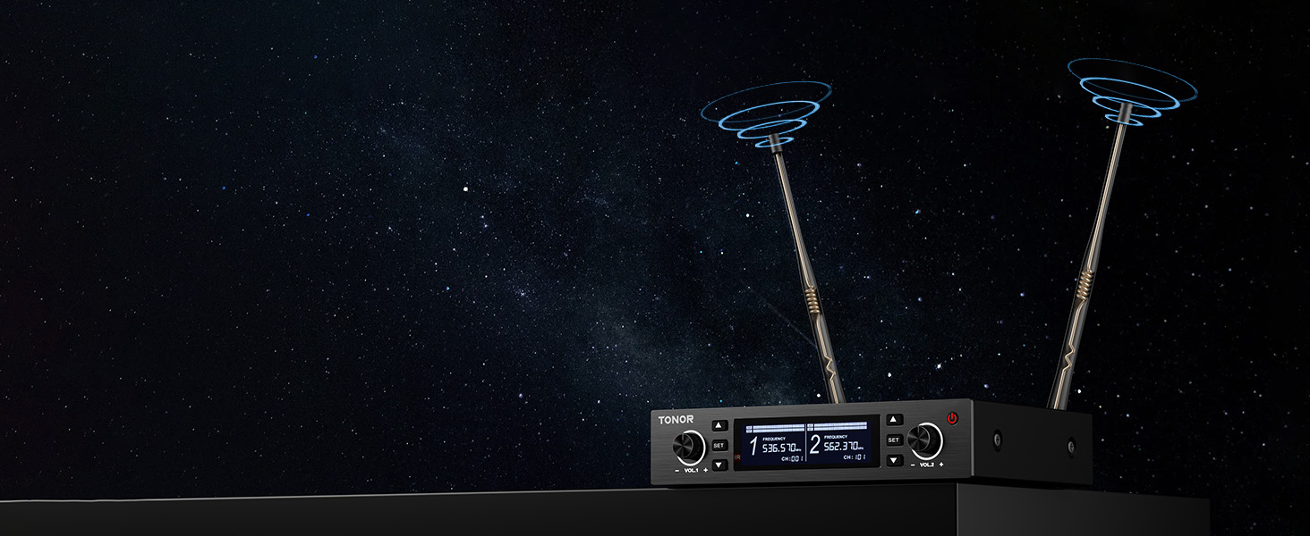 TONOR TW750 Бездротовий мікрофон UHF з регулюванням, 2 шт., 100м радіус дії, світлодіодний індикатор, автосканування, для караоке, церкви, вечірок