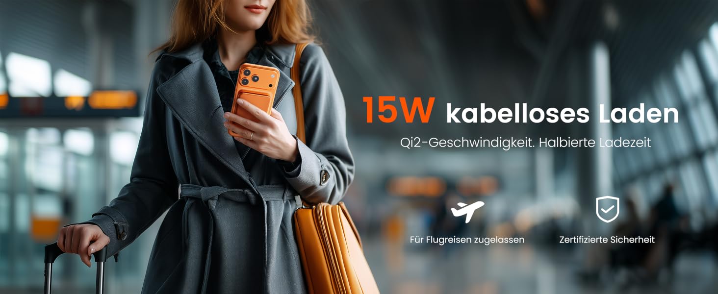 Power Bank 10000 mAh з магнітом, ультратонкий титановий корпус (14 мм), PD 20W, бездротова зарядка USB-C для iPhone 15/16/17 та Apple Watch (Оранжевий)