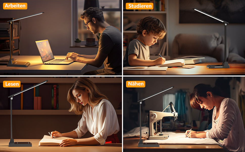 TOPPLEE LED Desk Lamp - Dimmable Table Lamp with Rechargeable Battery, 5 Colors & 10 Brightness Levels, USB Charging Port, Office Lamp for Kids & Home, Black