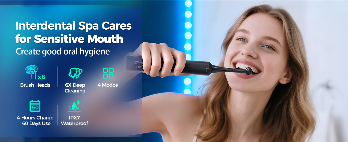Електрична зубна щітка Rotierende для дорослих з 8 насадками, 4 режимами чищення, акумулятором на 60 днів та Smart-таймером на 2 хвилини - професійна електрична зубна щітка (чорна)