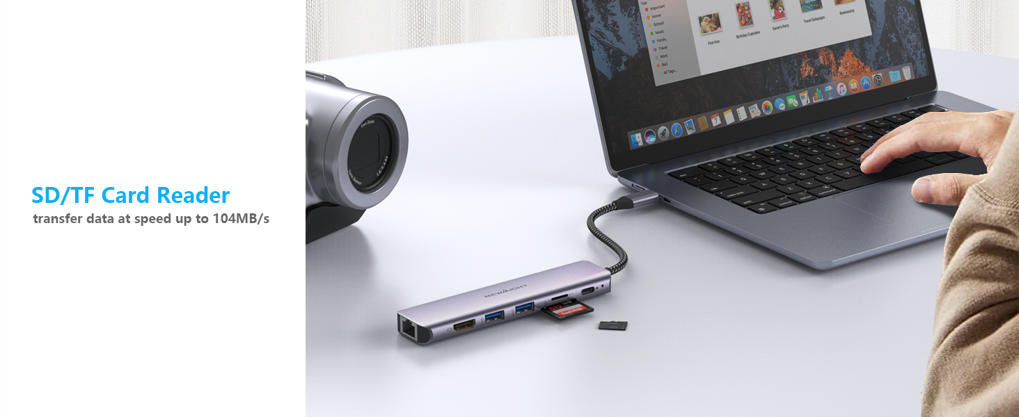 Док-станція для ноутбука Newmight з двома HDMI, підтримка 2 моніторів 4K, Ethernet 1 Gbps, PD 100W, 3 USB 3.0, SD/TF Reader, USB-C, для HP/Dell (сіра)