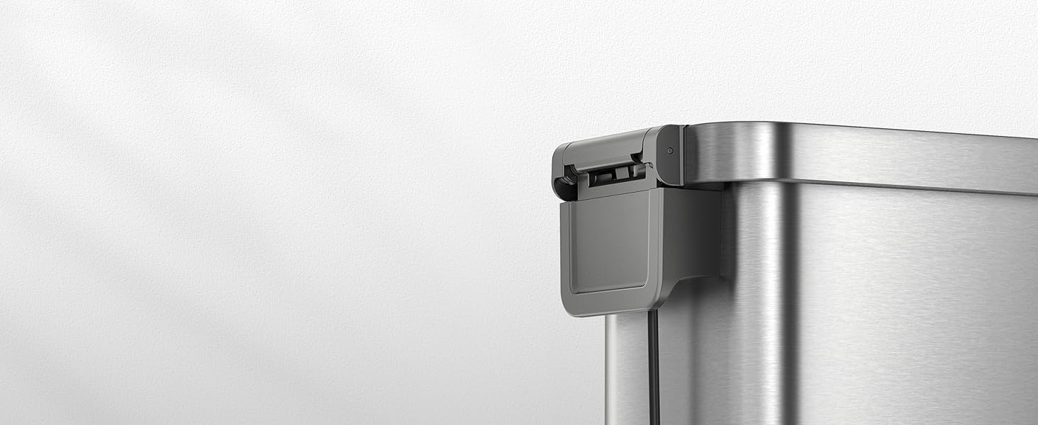 Відро для сміття EKO Madison 30L з винімним контейнером, м'яким закриттям кришки, стійке до відбитків пальців, нержавіюча сталь, прямокутне, з мішками для сміття 20 шт. (50L)