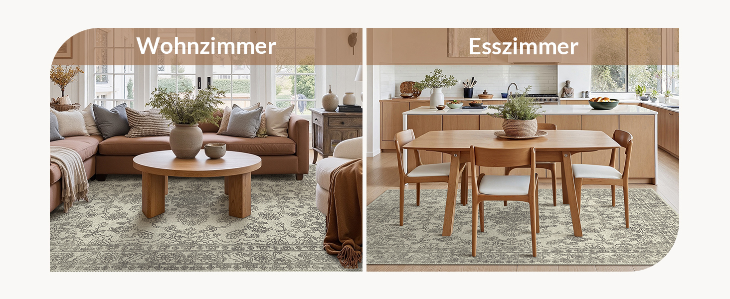 Килим GENIMO Boho Vintage, 160x230 см, короткий ворс, антиковзаюча поверхня, для вітальні, спальні, їдальні, офісу, колір: ніжно-сірий