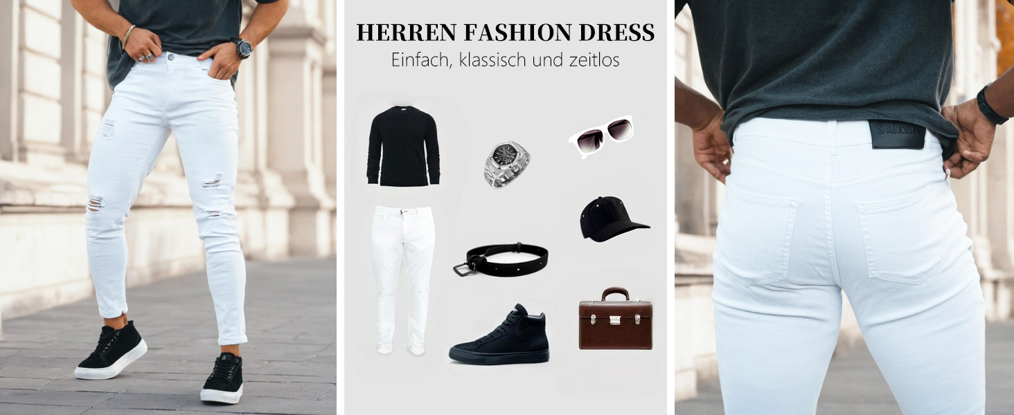 Чоловічі рвані джинси GINGTTO Skinny Stretch Slim Fit (білі, 28W/32L)