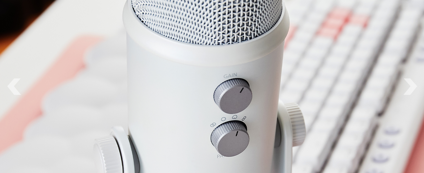 Мікрофон Logitech G Blue Yeti USB для стрімінгу, подкастів та запису (білий). Преміум-якість, Blue VO!CE, сумісний з PC та комп'ютером.