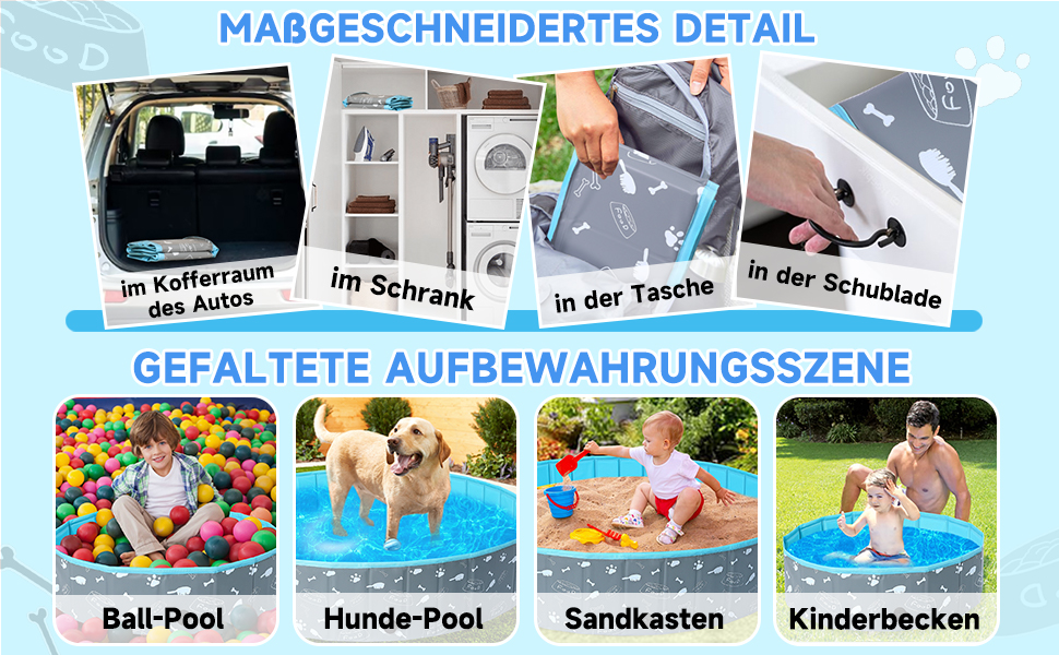 Надувний басейн для собак великих та малих порід, 80/120/160 см, складаний, портативний, екологічний PVC, (S:80x20 см, кістка)