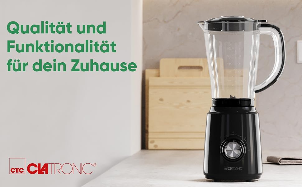 Міксер Clatronic® UM 3826 500W: 1.5л, нержавіюча сталь, подрібнення льоду, 3 швидкості, Turbo-функція, чорний