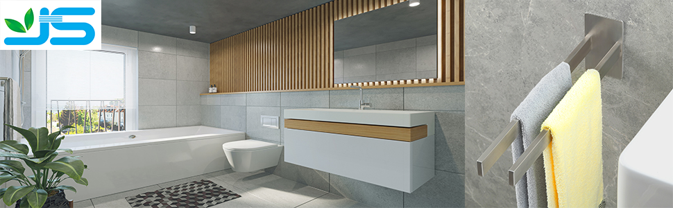 Тримач для рушників на стіну, нержавіюча сталь, без свердління, подвійний, срібний | Handtuchhalter