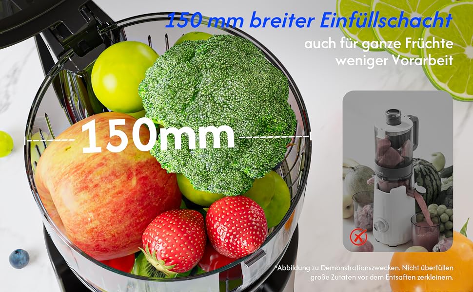 Шнекова соковижималка B Megajuicy 150mm XL для овочів та фруктів, холодний віджим, 300Вт, з функцією реверсу та двома контейнерами (550мл, 450мл), без BPA