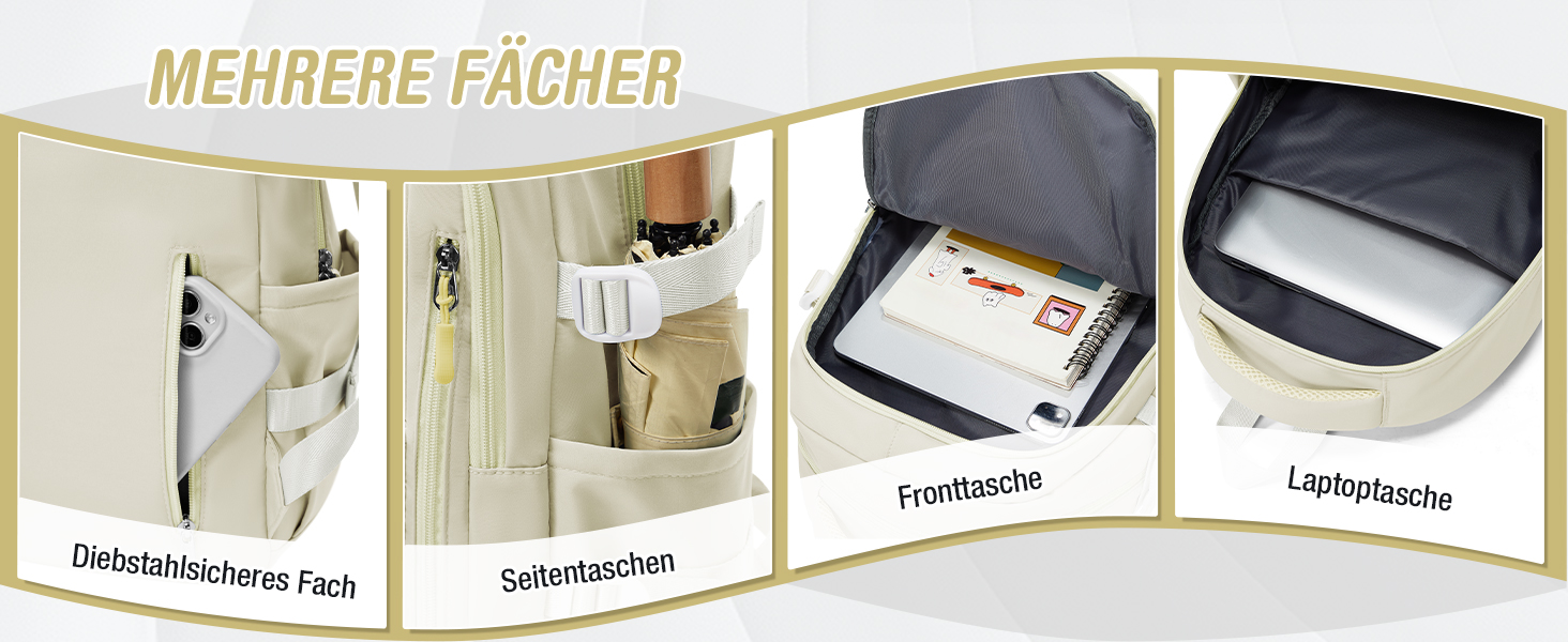 Шкільний рюкзак HYC00 для дівчаток та хлопчиків-підлітків, рюкзак для жінок, casual, для подорожей, 14-дюймовий рюкзак для ноутбука, водонепроникний, для школи, коледжу, M4-зелений (M2-бежевий)